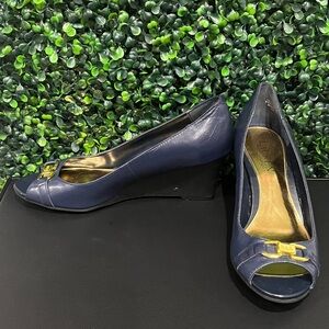 Lauren Ralph Lauren Navy Leather Classic Wedge Shoes
